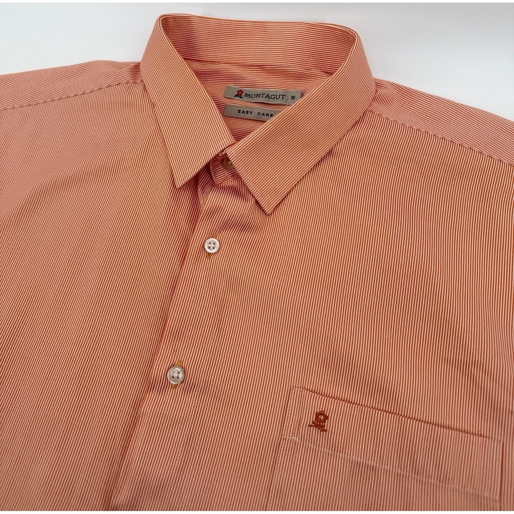 Montagut‎ Paris Orange White Stripped Short Sleeve Pocket Shirt Mens Size 18